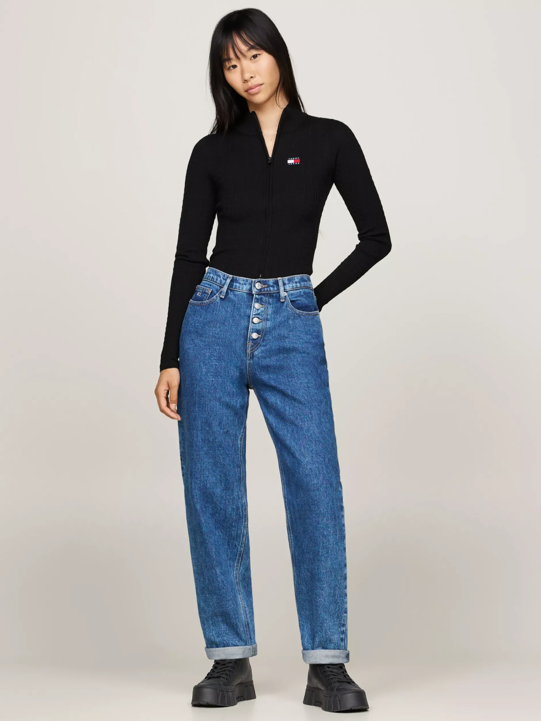Sneakersy*Tommy Hilfiger Skórzane Buty Sportowe Za Kostkę BLACK