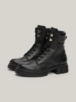 Sznurowane Botki|Botki*Tommy Hilfiger Skórzane Buty Typu Biker BLACK