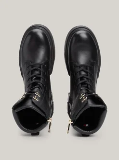 Sznurowane Botki|Botki*Tommy Hilfiger Skórzane Buty Typu Biker BLACK