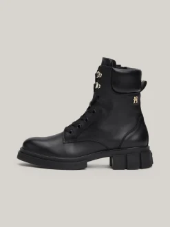 Sznurowane Botki|Botki*Tommy Hilfiger Skórzane Buty Typu Biker BLACK