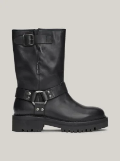 Botki*Tommy Hilfiger Skórzane Buty Typu Biker Z Protektorem BLACK