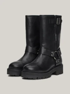 Botki*Tommy Hilfiger Skórzane Buty Typu Biker Z Protektorem BLACK