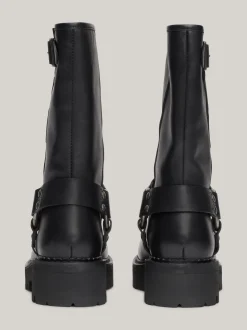 Botki*Tommy Hilfiger Skórzane Buty Typu Biker Z Protektorem BLACK