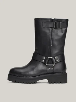 Botki*Tommy Hilfiger Skórzane Buty Typu Biker Z Protektorem BLACK