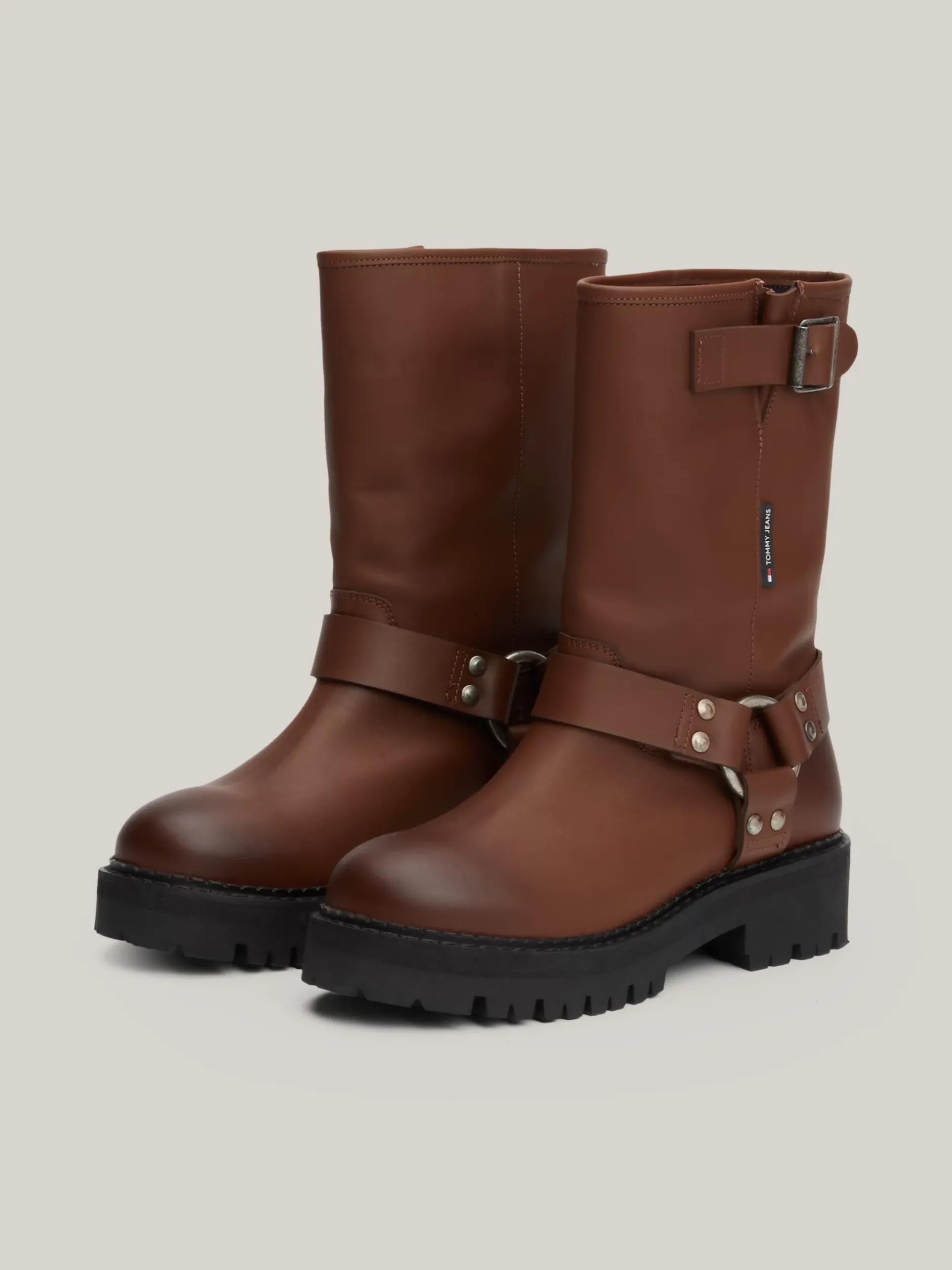 Botki*Tommy Hilfiger Skórzane Buty Typu Biker Z Protektorem CAROB CHOCOLATE