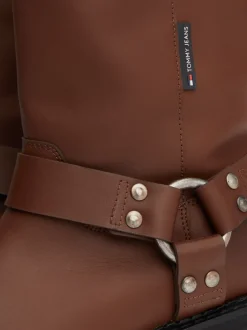 Botki*Tommy Hilfiger Skórzane Buty Typu Biker Z Protektorem CAROB CHOCOLATE
