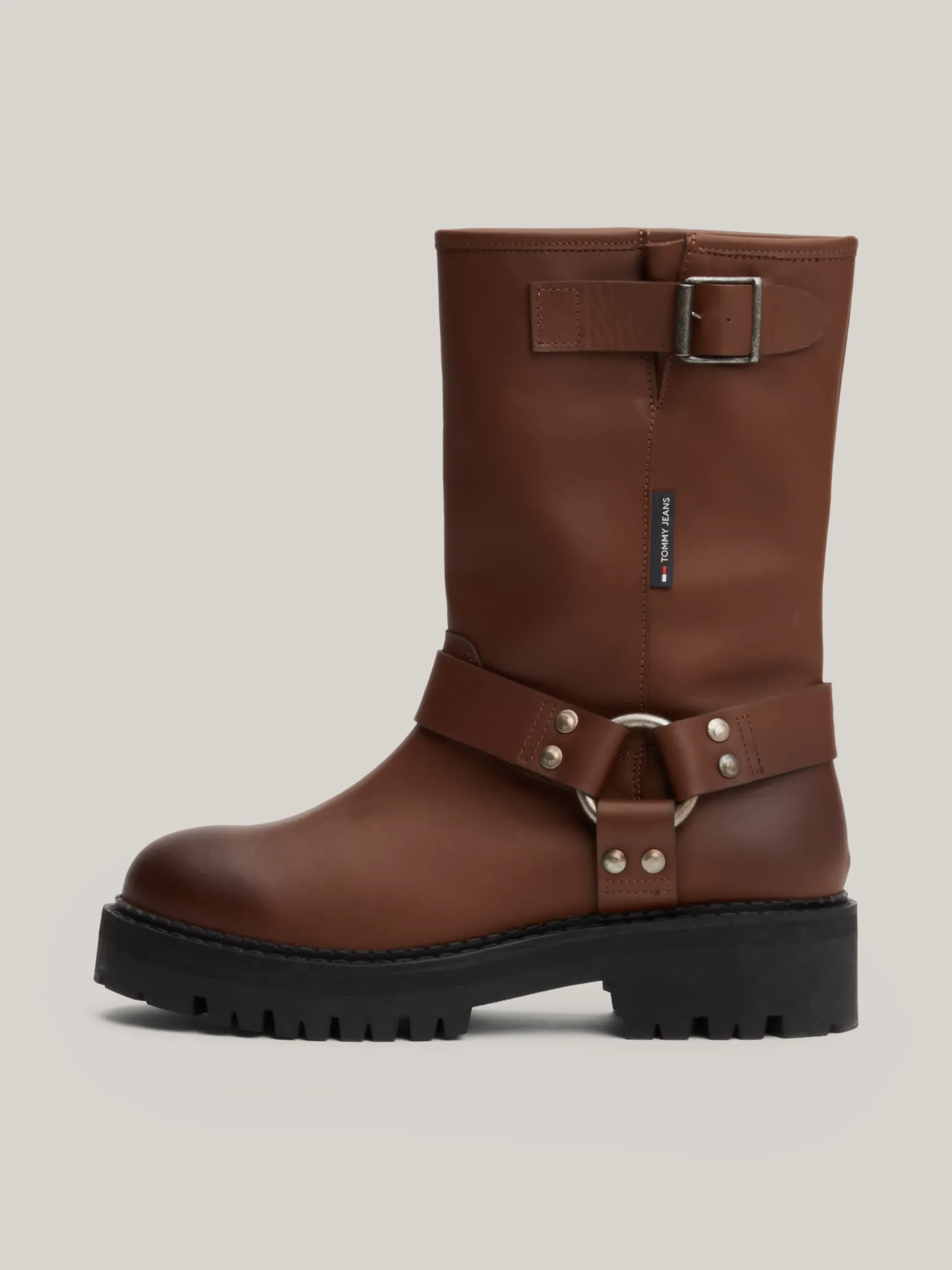 Botki*Tommy Hilfiger Skórzane Buty Typu Biker Z Protektorem CAROB CHOCOLATE