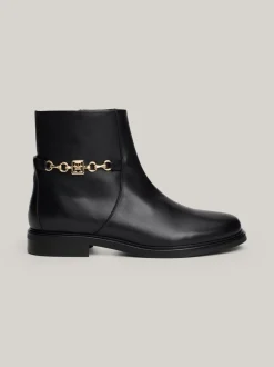 Botki*Tommy Hilfiger Skórzane Buty Z łańcuszkiem BLACK