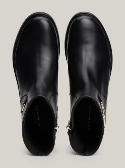 Botki*Tommy Hilfiger Skórzane Buty Z łańcuszkiem BLACK