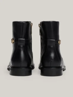 Botki*Tommy Hilfiger Skórzane Buty Z łańcuszkiem BLACK