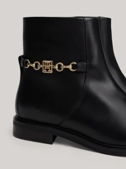 Botki*Tommy Hilfiger Skórzane Buty Z łańcuszkiem BLACK