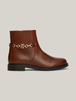 Botki*Tommy Hilfiger Skórzane Buty Z łańcuszkiem COGNAC BROWN