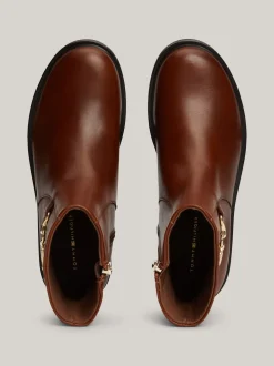 Botki*Tommy Hilfiger Skórzane Buty Z łańcuszkiem COGNAC BROWN