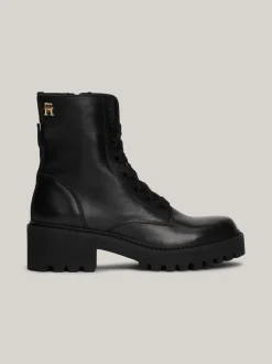 Sznurowane Botki|Botki*Tommy Hilfiger Skórzane Buty Z Podeszwą Z Protektorem BLACK