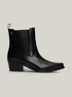 Botki*Tommy Hilfiger Skórzane Kowbojki Z Monogramem TH BLACK