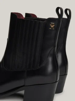 Botki*Tommy Hilfiger Skórzane Kowbojki Z Monogramem TH BLACK