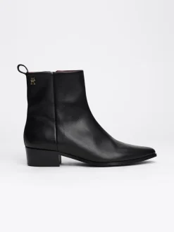 Botki*Tommy Hilfiger Skórzane Kowbojki Z Monogramem BLACK
