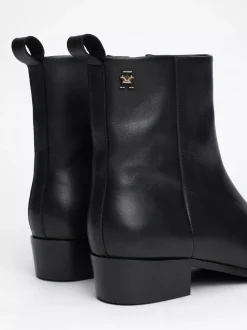 Botki*Tommy Hilfiger Skórzane Kowbojki Z Monogramem BLACK