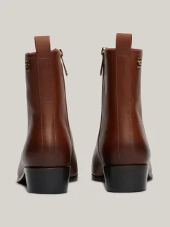 Botki*Tommy Hilfiger Skórzane Kowbojki Z Monogramem COGNAC BROWN
