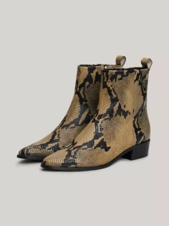 Botki*Tommy Hilfiger Skórzane Kowbojki Z Wężowym Wzorem NEUTRAL PYTHON