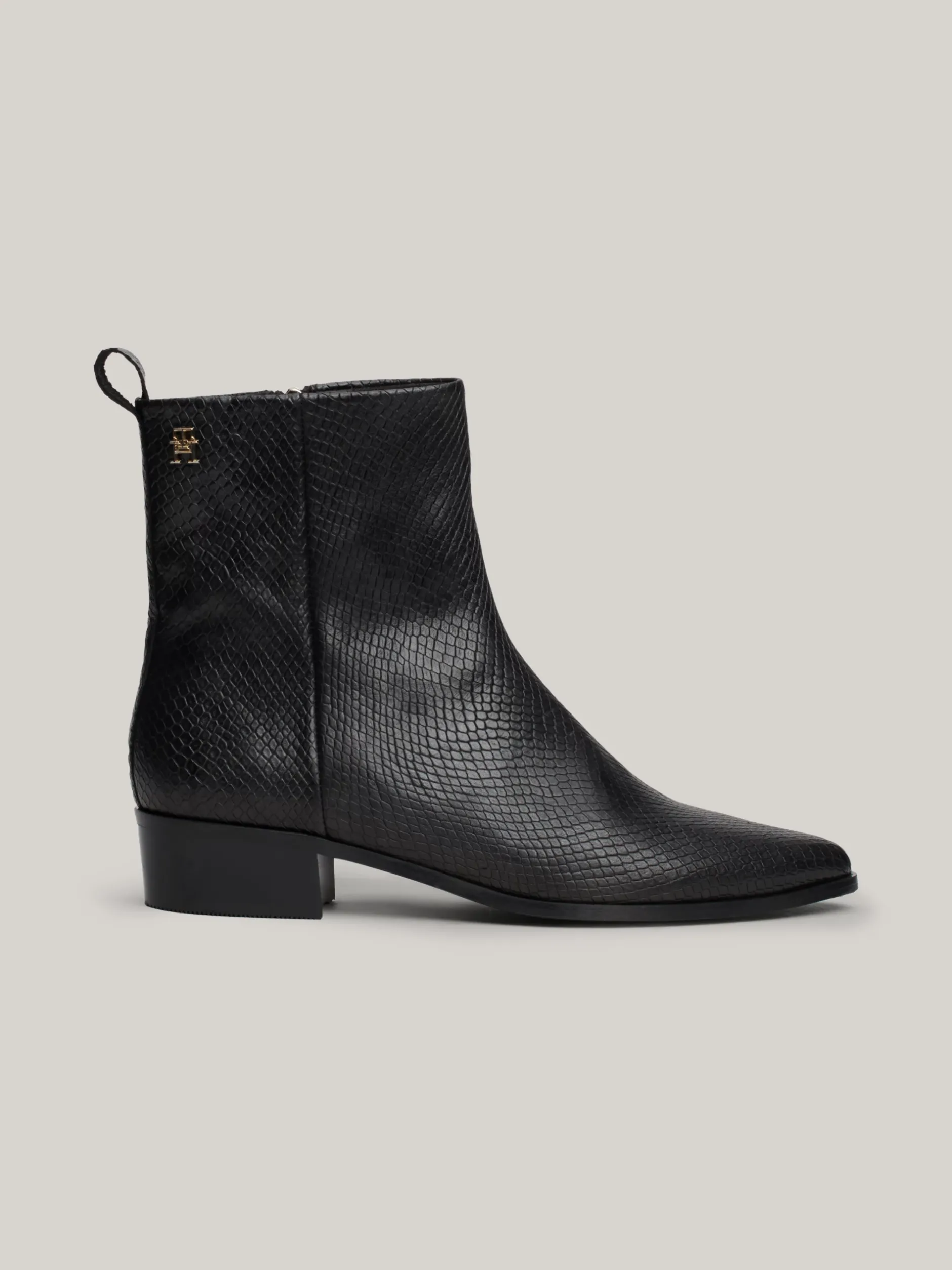 Botki*Tommy Hilfiger Skórzane Kowbojki Z Wężowym Wzorem BLACK PYTHON