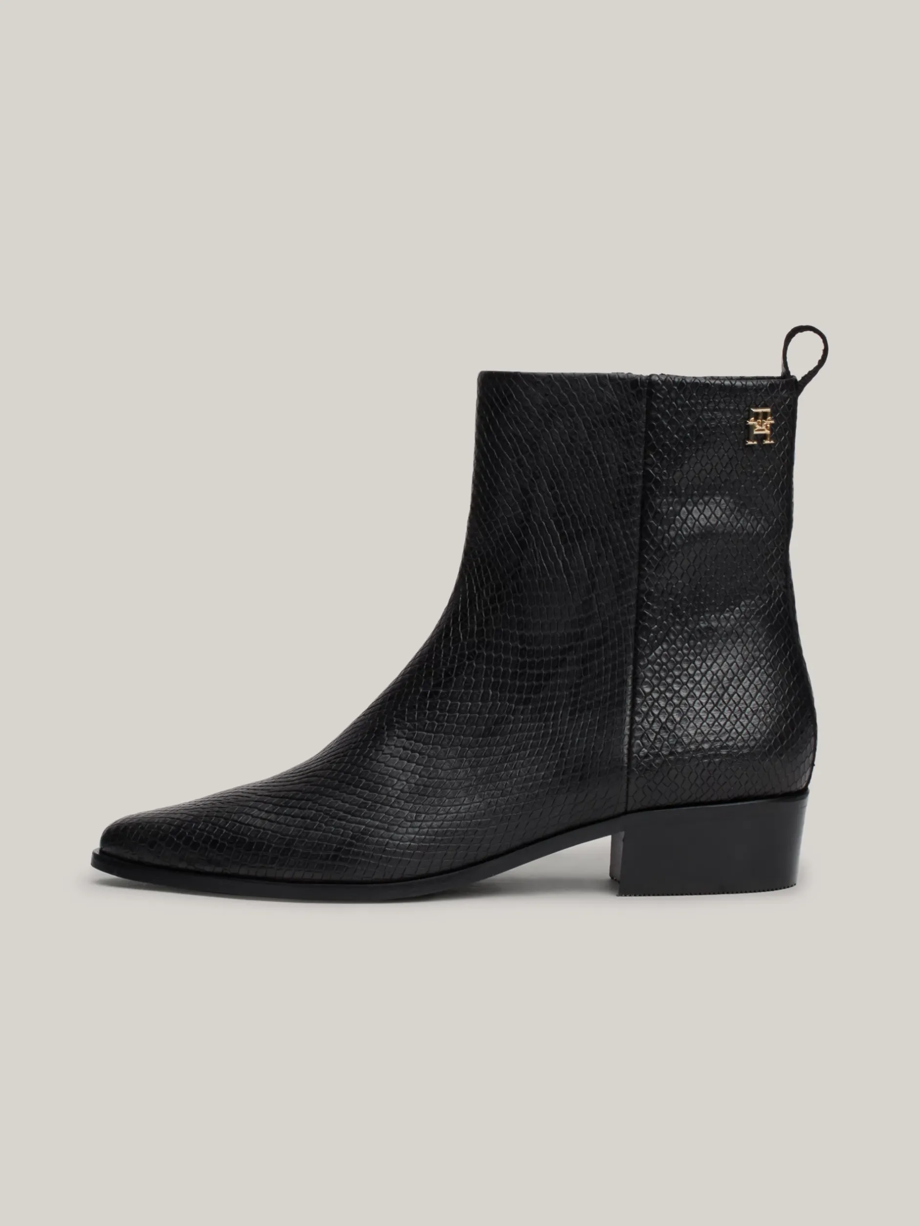 Botki*Tommy Hilfiger Skórzane Kowbojki Z Wężowym Wzorem BLACK PYTHON