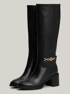 Kozaki|Botki*Tommy Hilfiger Skórzane Kozaki Na Wysokim Obcasie BLACK