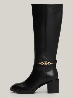 Kozaki|Botki*Tommy Hilfiger Skórzane Kozaki Na Wysokim Obcasie BLACK