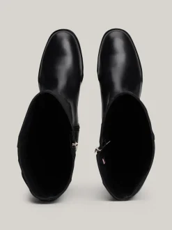 Kozaki|Botki*Tommy Hilfiger Skórzane Kozaki O Mieszanej Teksturze BLACK