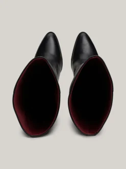 Kozaki|Botki*Tommy Hilfiger Skórzane Kozaki Z Kubańskim Obcasem BLACK