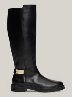 Kozaki|Botki*Tommy Hilfiger Skórzane Kozaki Z Plakietką Na Pasku BLACK
