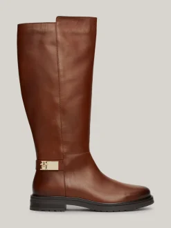 Kozaki|Botki*Tommy Hilfiger Skórzane Kozaki Z Plakietką Na Pasku COGNAC BROWN