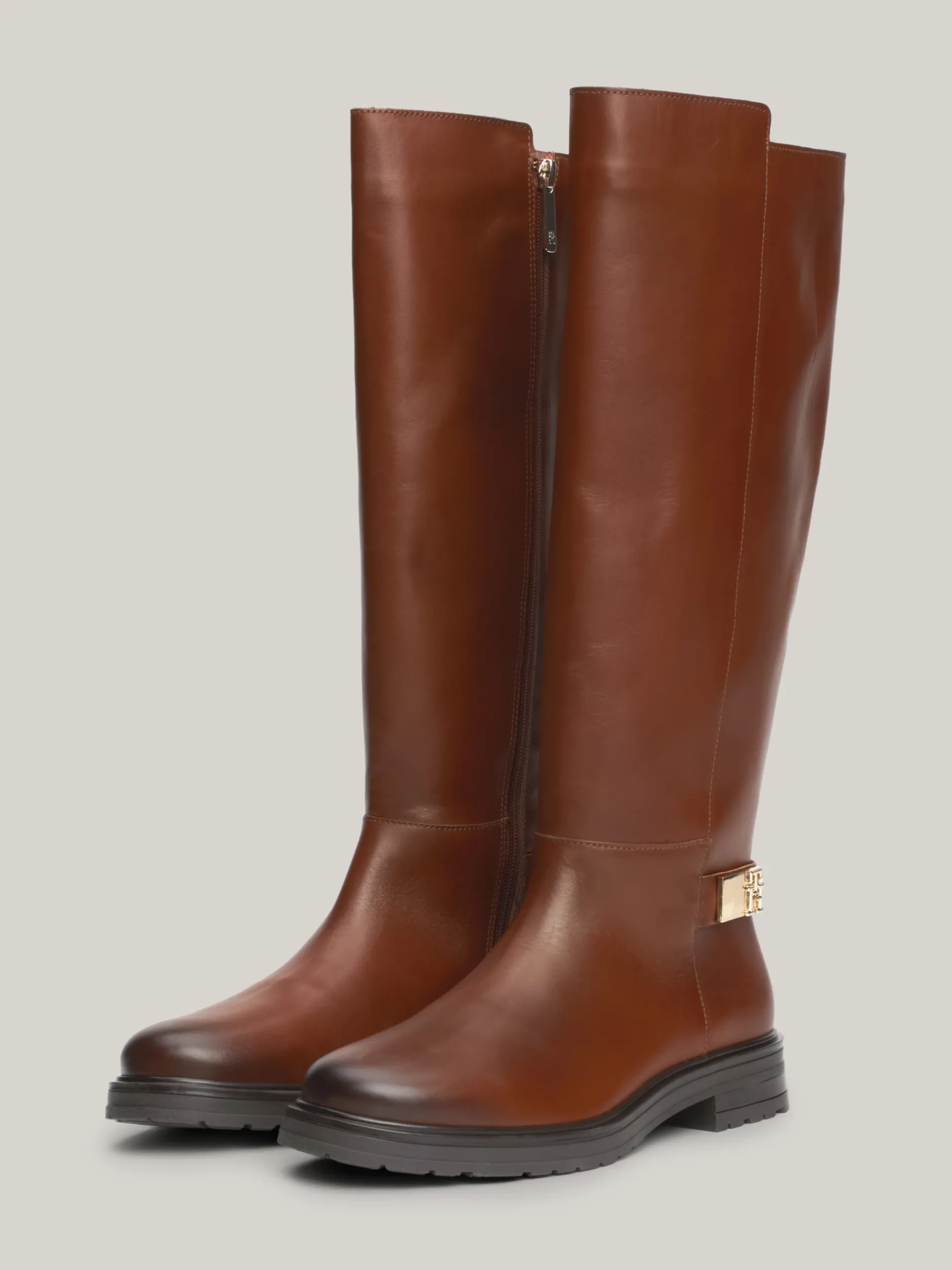 Kozaki|Botki*Tommy Hilfiger Skórzane Kozaki Z Plakietką Na Pasku COGNAC BROWN