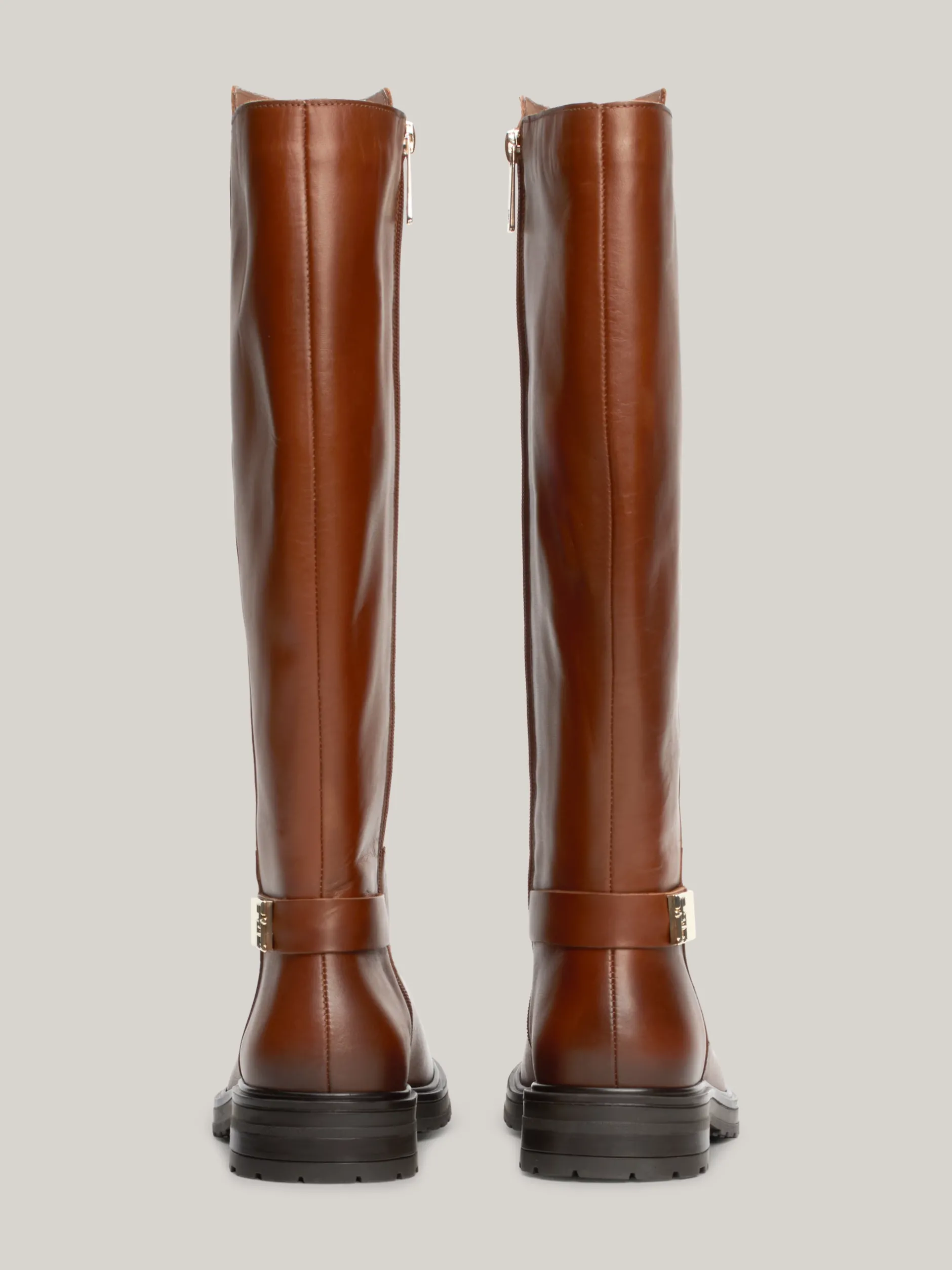 Kozaki|Botki*Tommy Hilfiger Skórzane Kozaki Z Plakietką Na Pasku COGNAC BROWN