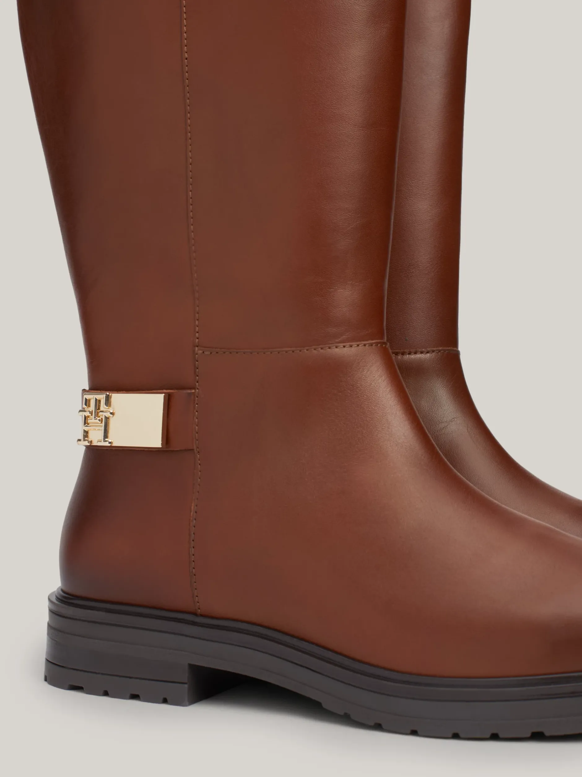 Kozaki|Botki*Tommy Hilfiger Skórzane Kozaki Z Plakietką Na Pasku COGNAC BROWN