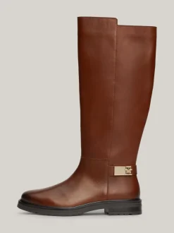 Kozaki|Botki*Tommy Hilfiger Skórzane Kozaki Z Plakietką Na Pasku COGNAC BROWN