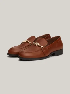 Mokasyny & Loafers|Płaskie Buty*Tommy Hilfiger Skórzane Mokasyny Z łańcuszkiem COGNAC BROWN