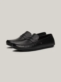 Mokasyny & Buty Żeglarskie|Buty Casual*Tommy Hilfiger Skórzane Mokasyny Z Gumowaną Flagą BLACK