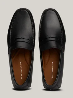 Mokasyny & Buty Żeglarskie|Buty Casual*Tommy Hilfiger Skórzane Mokasyny Z Gumowaną Flagą BLACK