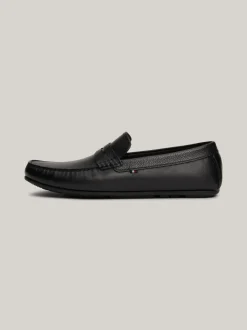 Mokasyny & Buty Żeglarskie|Buty Casual*Tommy Hilfiger Skórzane Mokasyny Z Gumowaną Flagą BLACK