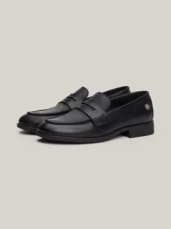 Mokasyny & Loafers|Płaskie Buty*Tommy Hilfiger Skórzane Mokasyny Z Plakietką BLACK