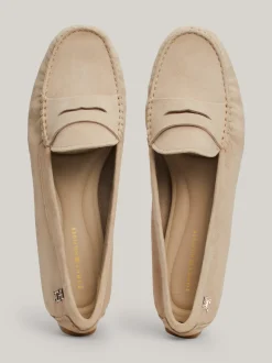 Mokasyny & Loafers|Płaskie Buty*Tommy Hilfiger Skórzane Mokasyny Z Plakietką Z Monogramem TH BEIGE