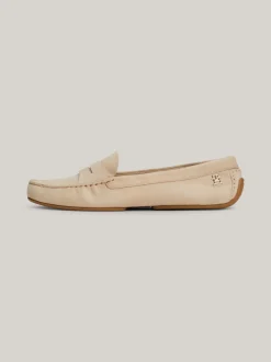 Mokasyny & Loafers|Płaskie Buty*Tommy Hilfiger Skórzane Mokasyny Z Plakietką Z Monogramem TH BEIGE