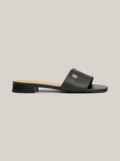 Sandały*Tommy Hilfiger Skórzane Mule Z Plakietką Z Monogramem TH BLACK