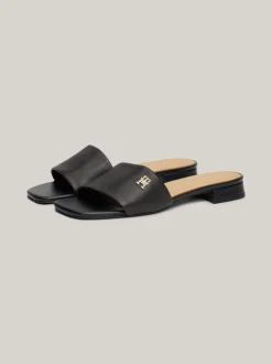 Sandały*Tommy Hilfiger Skórzane Mule Z Plakietką Z Monogramem TH BLACK