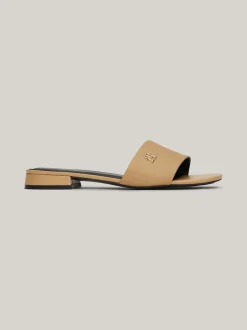 Sandały*Tommy Hilfiger Skórzane Mule Z Plakietką Z Monogramem TH CLASSIC KHAKI