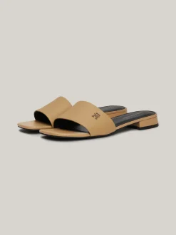 Sandały*Tommy Hilfiger Skórzane Mule Z Plakietką Z Monogramem TH CLASSIC KHAKI
