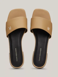 Sandały*Tommy Hilfiger Skórzane Mule Z Plakietką Z Monogramem TH CLASSIC KHAKI