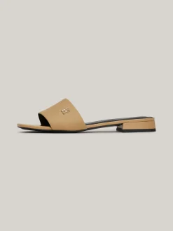 Sandały*Tommy Hilfiger Skórzane Mule Z Plakietką Z Monogramem TH CLASSIC KHAKI
