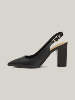 Czółenka*Tommy Hilfiger Skórzane Pantofle Bez Pięty Z Monogramem TH BLACK
